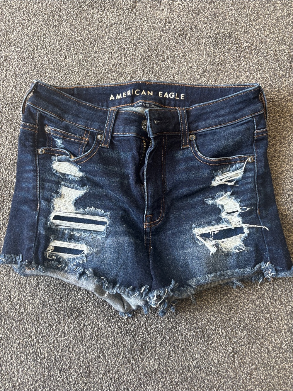 American Eagle Outfitters Dark Blue Distressed Cutoff Denim Shorts